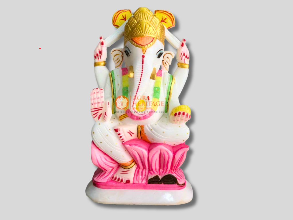 White Marble God Ganpati Ganesh Idol Statue Decor